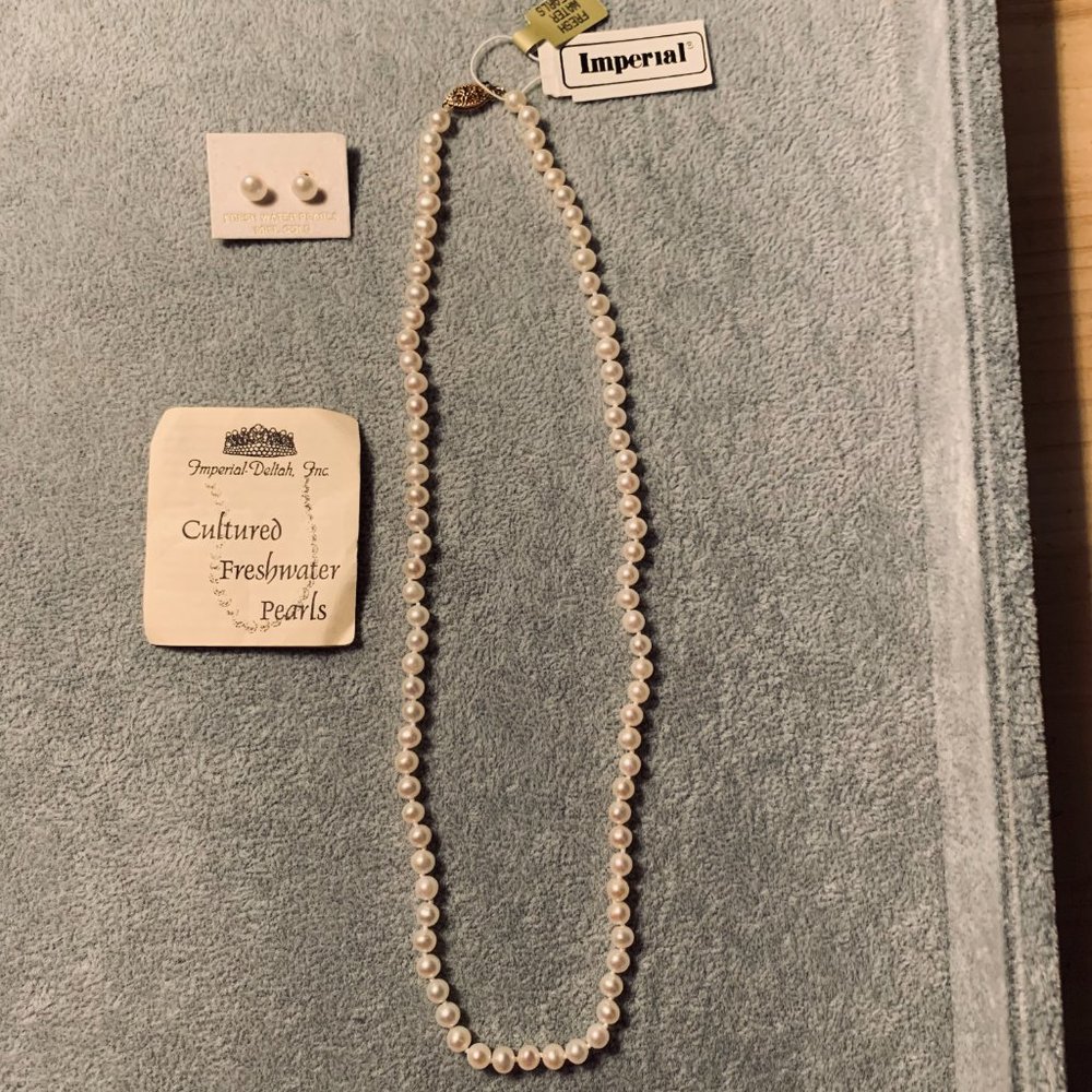 14K Pearl Necklace and Earring Set by Imperial Deltah, Inc.